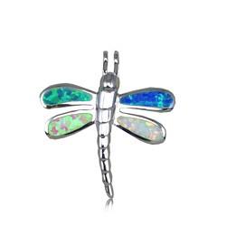 Sterling Silver Rainbow Opal Dragonfly Pendant