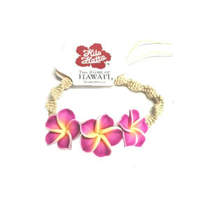 Fuchsia Fimo 3 Plumeria String Bracelet