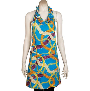 Aloha Print Kitchen Apron - New Floral Lei Blue