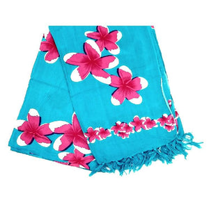 New Pink Plumeria Long Sarong - Turquoise