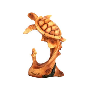 Wooden Sea Turtle w/ Stand 12cm - Brown