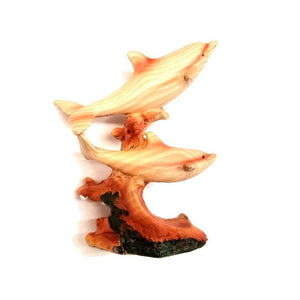 Wooden Dolphin - Mom & Son - w/ Stand 12cm - Natuarl