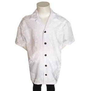 White On White New Hibiscus Print Boys Aloha Shirt