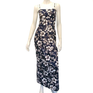 Classic Hibiscus Pareo Long Adjustable Strap Dress(tt746-p1272) ~ Navy