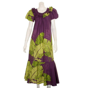 Mai'a Ruffle Neck Ladies Poly Cotton Dress ~ PURPLE