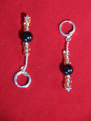 Amber and Black Pearl Earrings