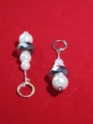 Graduated Pearl and Silver Rondelle Earrings