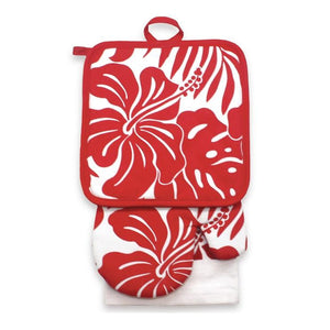 KITCHEN SET HIBISCUS FLORAL - RED