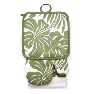 KITCHEN SET HIBISCUS FLORAL - GREEN