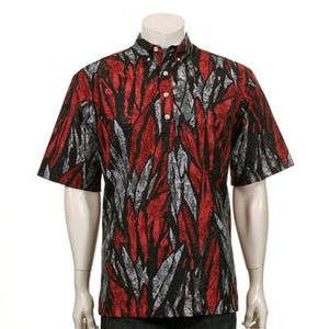 Abstract Rainforest Half Placket Aloha Shirt(503-P3241) ~ Red