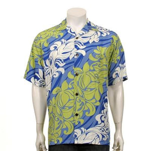 Kai Garden Rayon Men's Aloha Shirt ~ Blue