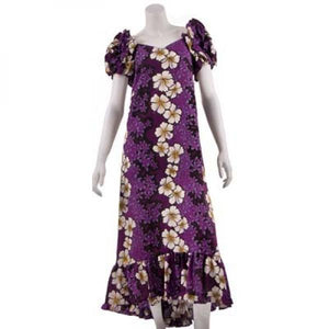 Purple Hibiscus Panel Ruffled Sleeve Karina Long Muu Muu