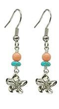 Plumeria Charm Pink and Turquoise Bead Earrings