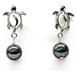 Black Mother of Pearl Honu Charm Earrings