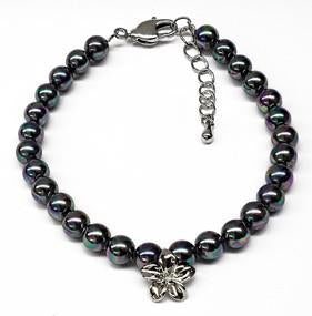 Black Mother of Pearl Plumeria Charm Bracelet