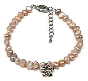 Fresh Water Pearl Plumeria Charm Bracelet