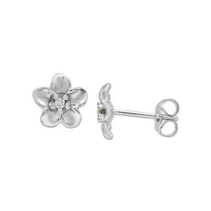 Maui Divers Jewelry Plumeria Earrings with Diamonds in 14K White Gold - Small