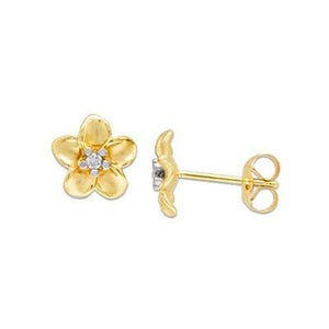 Maui Divers Jewelry Plumeria Earrings with Diamonds in 14K Yellow Gold - 9mm