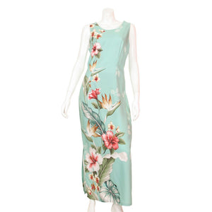 Floral Bird of Paradise Sleeveless Side Slit Long Dress(TBM018)  ~ Green