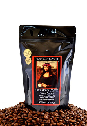 Kona Lisa 100% Kona Estate Coffee, FULL CITY (medium) Roast, Whole Bean (8oz)