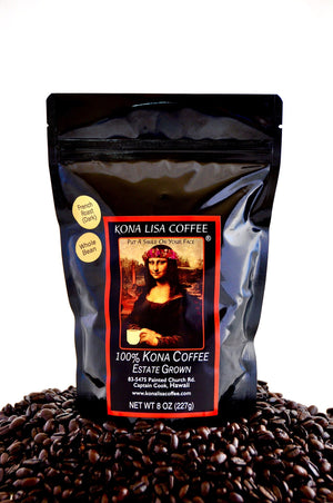 Kona Lisa 100% Kona Estate Coffee, FRENCH (dark) Roast, Whole Bean (8oz)