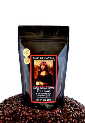 Kona Lisa 100% Kona Estate Coffee, MACADAMIA NUT Flavor (8oz) Whole Bean