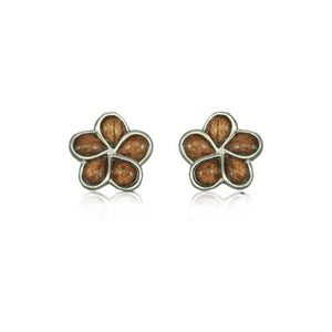 Sterling Silver Hawaiian Koa Wood Plumeria Earrings