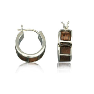 Sterling Silver Hawaiian Koa Wood Hoop Earrings