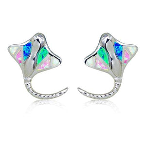 Sterling Silver Rainbow Opal Stingray Earrings