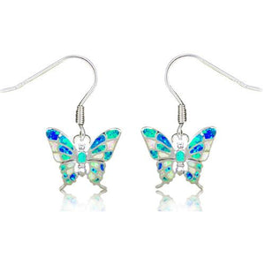 Sterling Silver Rainbow Opal Butterfly Dangle Earrings