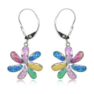 Sterling Silver Rainbow Opal Tiare Flower Earrings~15MM