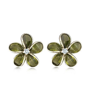 Sterling Silver Semi-Precious Green Peridot Plumeria Earrings