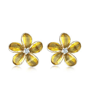 Sterling Silver Semi-Precious Yellow Citrine Plumeria Earrings