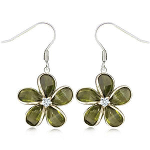 Sterling Silver Semi-Precious Green Peridot Plumeria Dangle Earrings