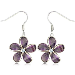 Sterling Silver Semi-Precious Purple Amethyst Plumeria Dangle Earrings