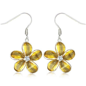 Sterling Silver Semi-Precious Yellow Citrine Plumeria Dangle Earrings