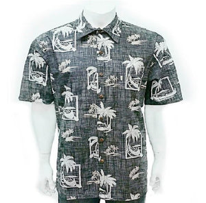 Men's Palm Canoe Reverse Print Aloha Shirt (H73870)~ Black