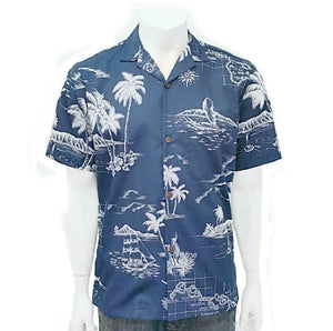 Men's Map of Hawaii Aloha Shirt ~ Navy