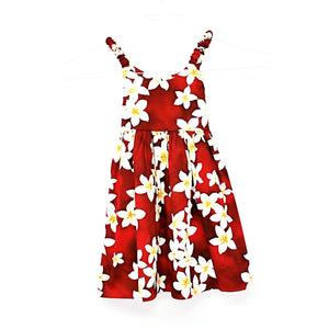 Toddler Girl's Elastic Strap Plumeria Sundress~ Red