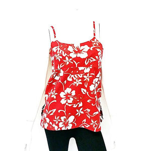 Classic Hibiscus Pareo Adjustable Spaghetti Strap Tank Top(n410-p1272) ~ Red