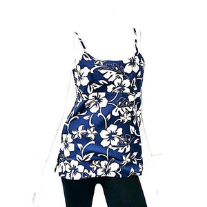 Classic Hibiscus Pareo Adjustable Spaghetti Strap Tank Top(n410-p1272) ~ Navy