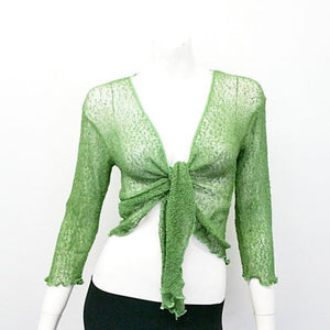 Green Mesh Cardigan Knit Sweater 3/4 Sleeve Top - 22004