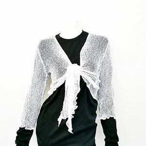 White Mesh Cardigan Knit Sweater 3/4 Sleeve Top - 22004