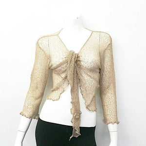 Taupe Mesh Cardigan Knit Sweater 3/4 Sleeve Top - 22004