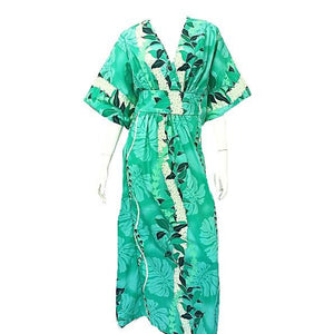 Maile Monstera ~ Japanese Style Poly Cotton Caftan (22302-TAB005)~ Green