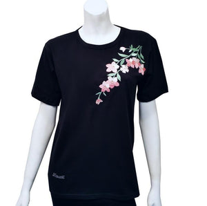 Women's Pink Flower Patch Tee ~ Black