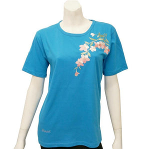 Women's Pink Flower Patch Tee ~ Turquoise