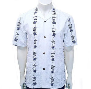 Men's Honu Panel Poly Cotton Aloha Shirt ~ Blue