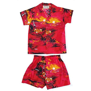 Palm Tree Boy's Cabana Set ~ Red