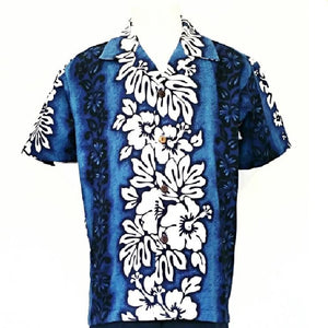 Hibiscus Panel  Boys Aloha Shirt(32066-TKR471) ~ Blue